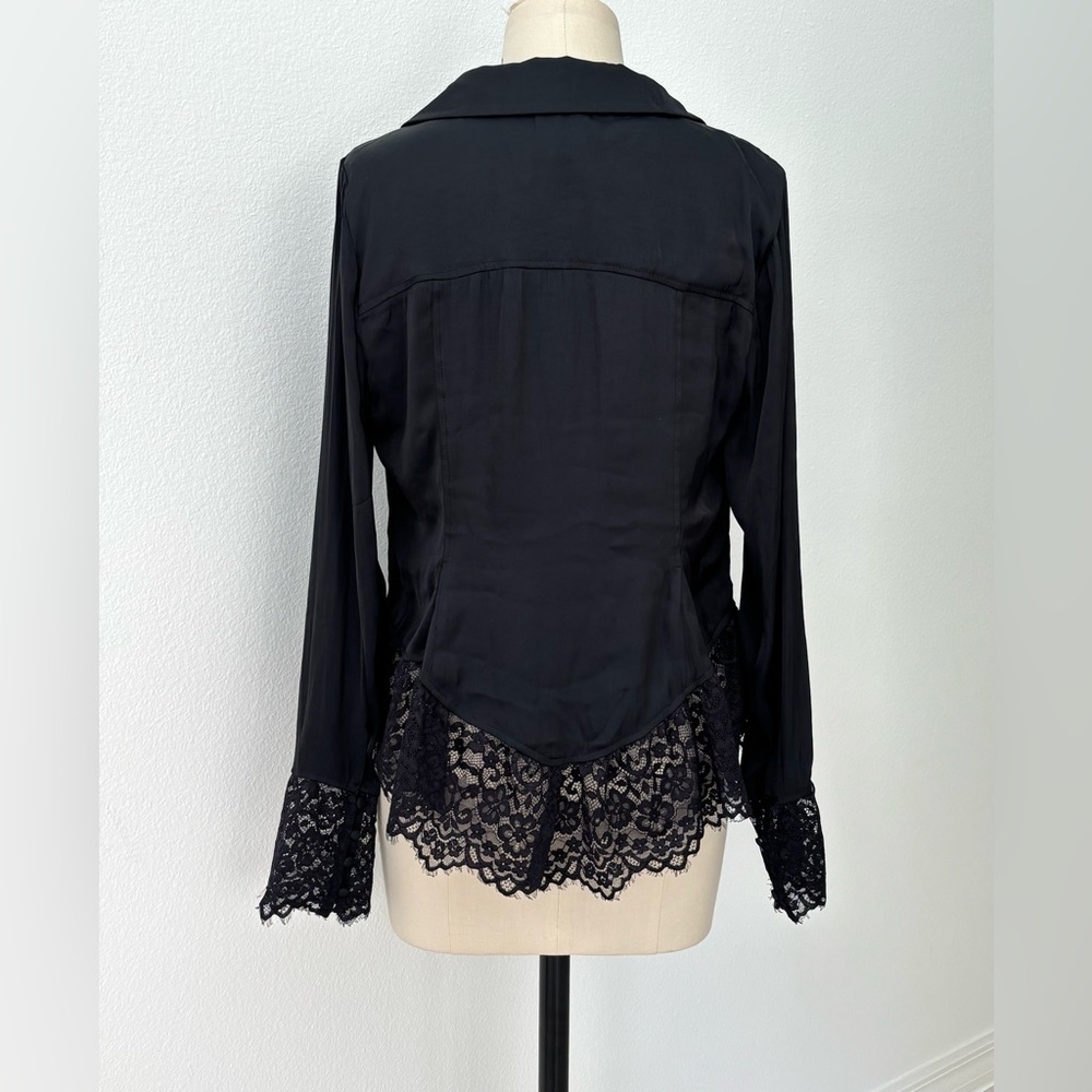 Free People Ester Lace Blouse NWT Silky Black Eyelash Lace Covered Buttons M - Picture 6 of 9